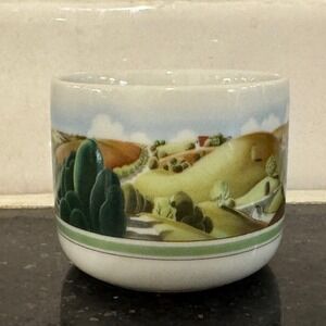 Vintage 1980 Estee Lauder Porcelain Pastoral Landscape Candle Jar Vanity Pot